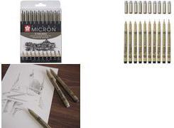 SAKURA Fineliner PIGMA MICRON, 10-Piece Set, Black, Various Line Widths - POXSDK10A