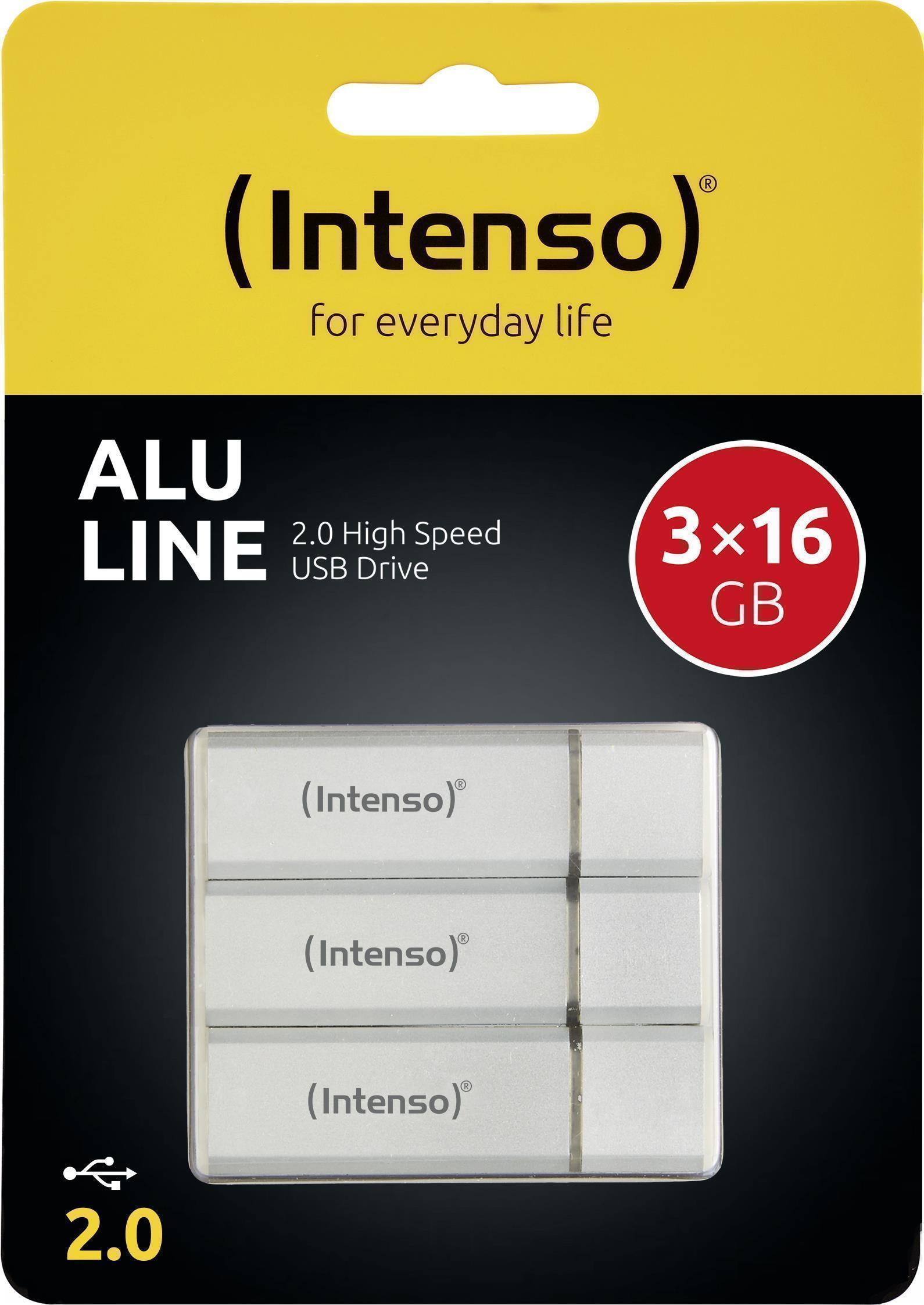 Intenso Alu Line USB Flash Drive 16GB USB2.0 Silver (Pack of 3) (3421473)