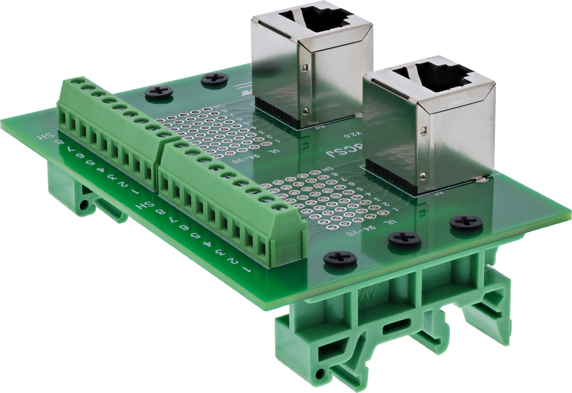 InLine Terminal Block 2x RJ45 Socket Top-facing for DIN Rail - 92505D