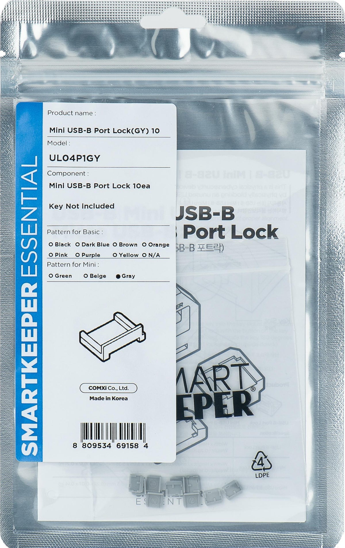Smartkeeper MUL04P1GY USB Type-B Interface Blocking Device Grey 10 Pieces