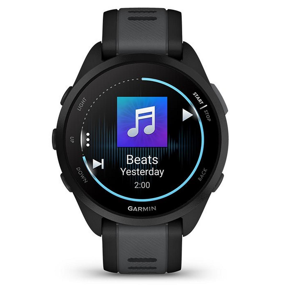 Garmin Forerunner 165 Music - Black Sports Watch - Silicone Band - Slate Gray - 126-203 mm Wrist Size - 3 cm Display