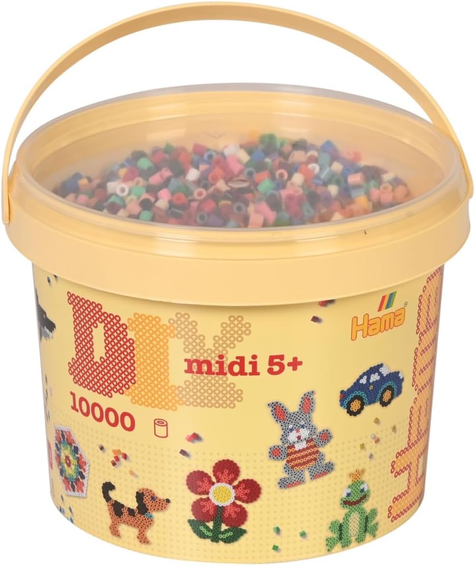 Hama Bügelperlen midi "Volltonmix", im Eimer, 10.000 Stück Durchmesser Bügelperle: 5,0 mm, 22 Farben sortiert - 1 Stück (00202-67)