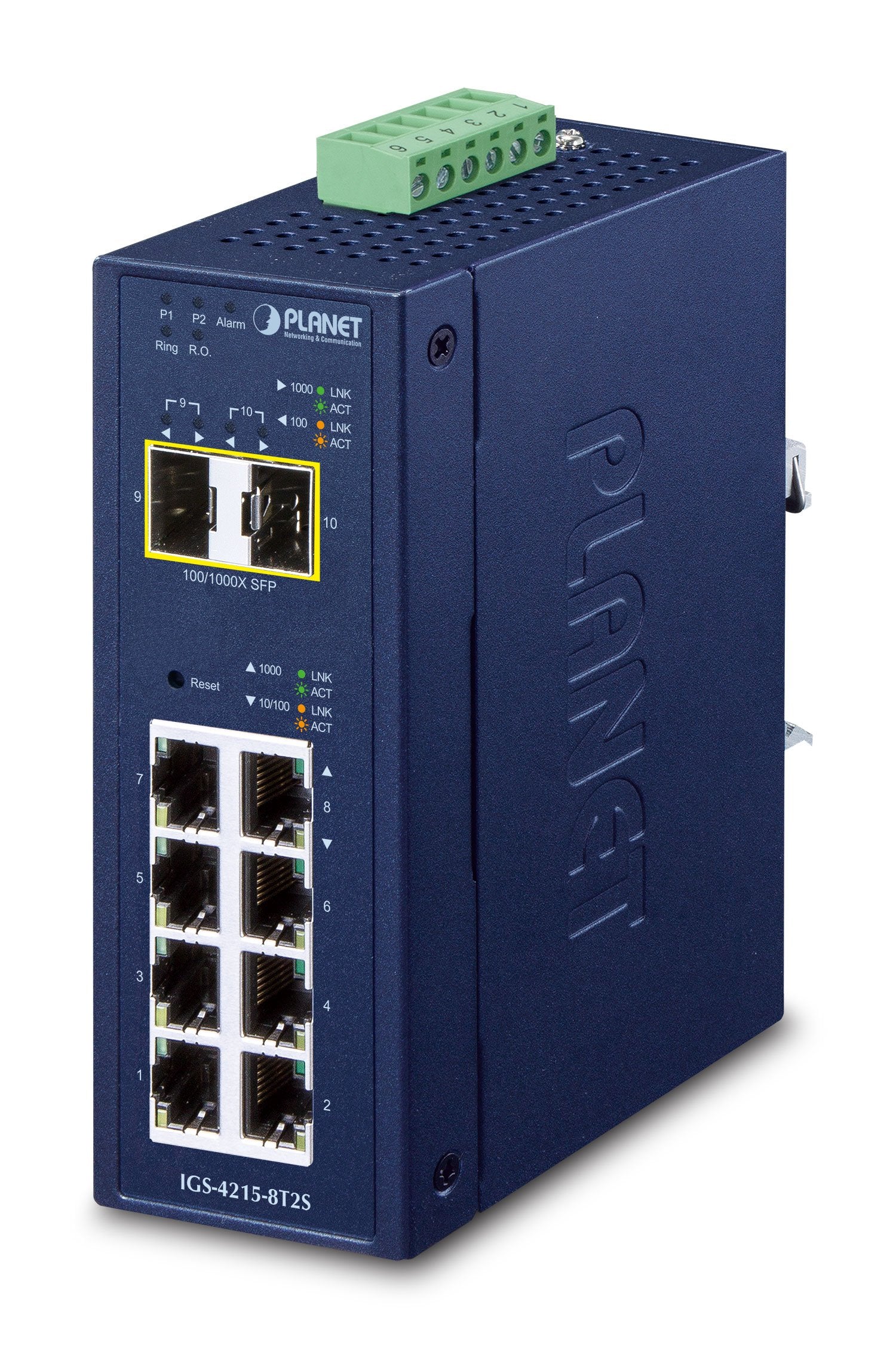 Planet IP30 Industrial L2/L4 8-Port Managed Gigabit Switch - IGS-4215-8T2S