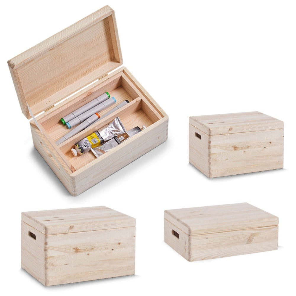 Zeller Storage Box Set Brown - Set of 3 Pine Wood Boxes with Lids (13326)