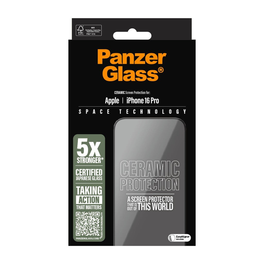 PanzerGlass Ceramic Protection - Screen Protector - Ultra-Wide Fit - Glass - Black Frame - for Apple iPhone 16 Pro (2854)