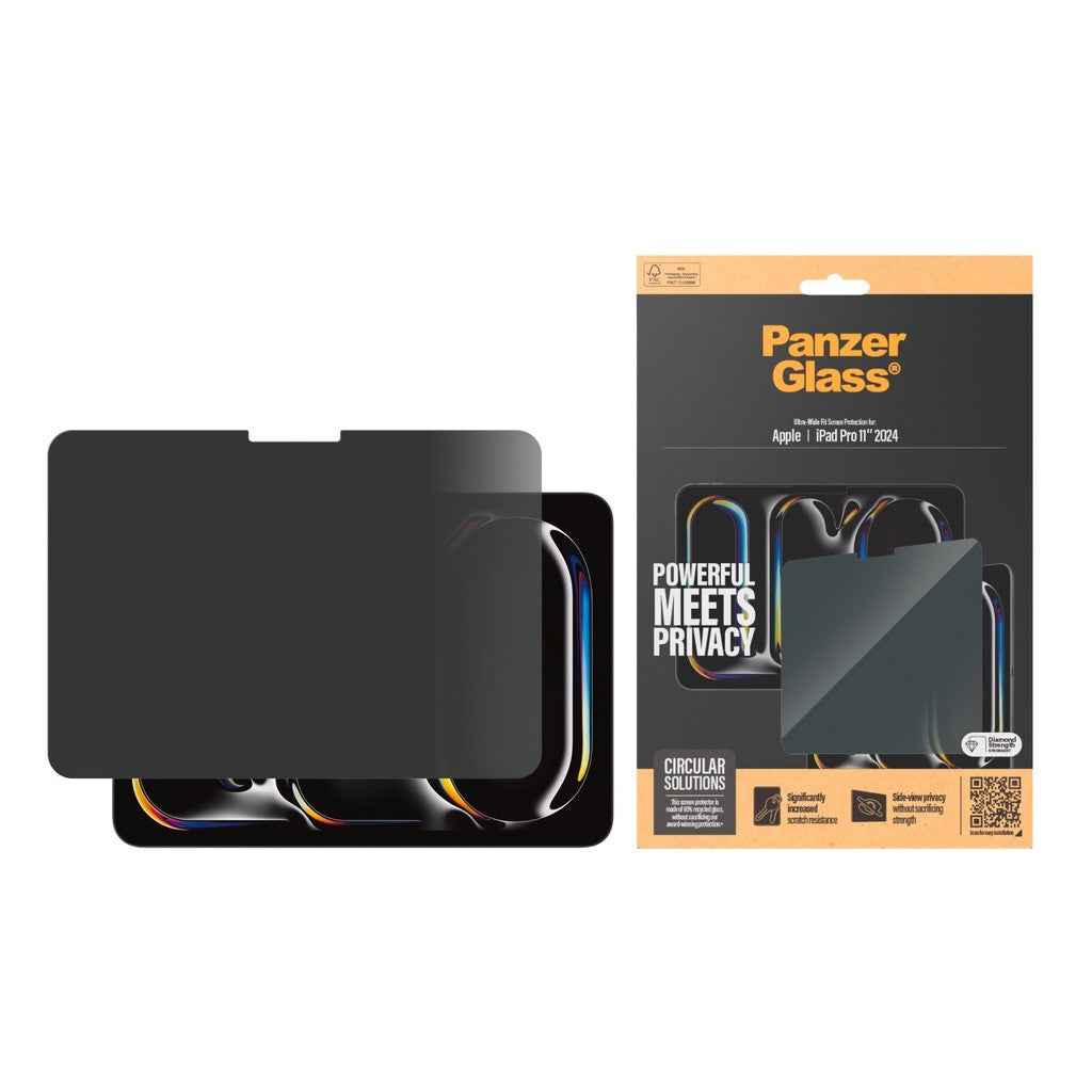 PanzerGlass Screen Protector for Tablet, 11", with Privacy Filter, Black Frame, for Apple 11-inch iPad Pro M4 (P2831)