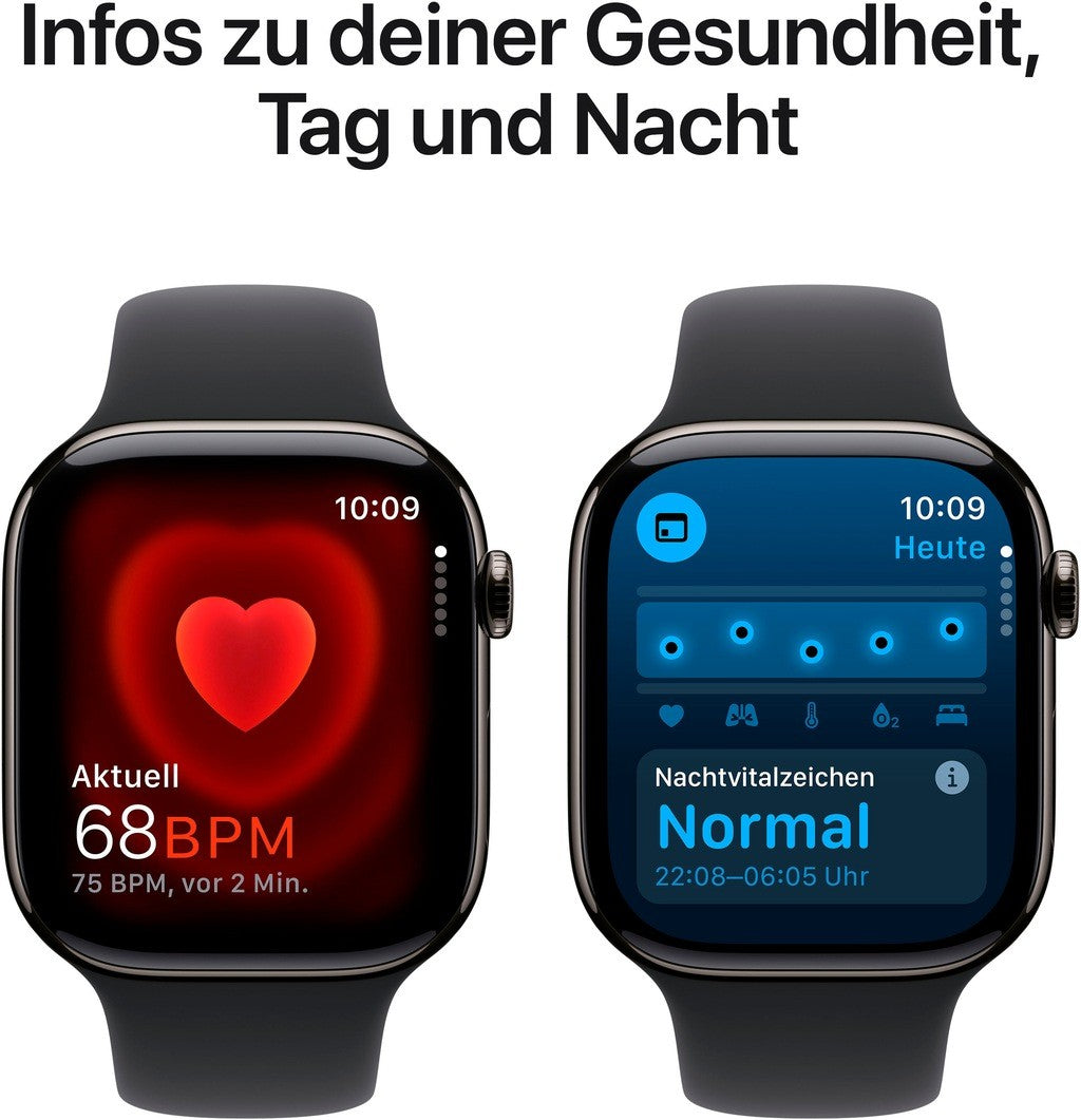 Apple Watch Series 10 GPS + Cellular 46mm Slate Titanium Case mit Black Sport Band - S/M (MWYD3QF/A)
