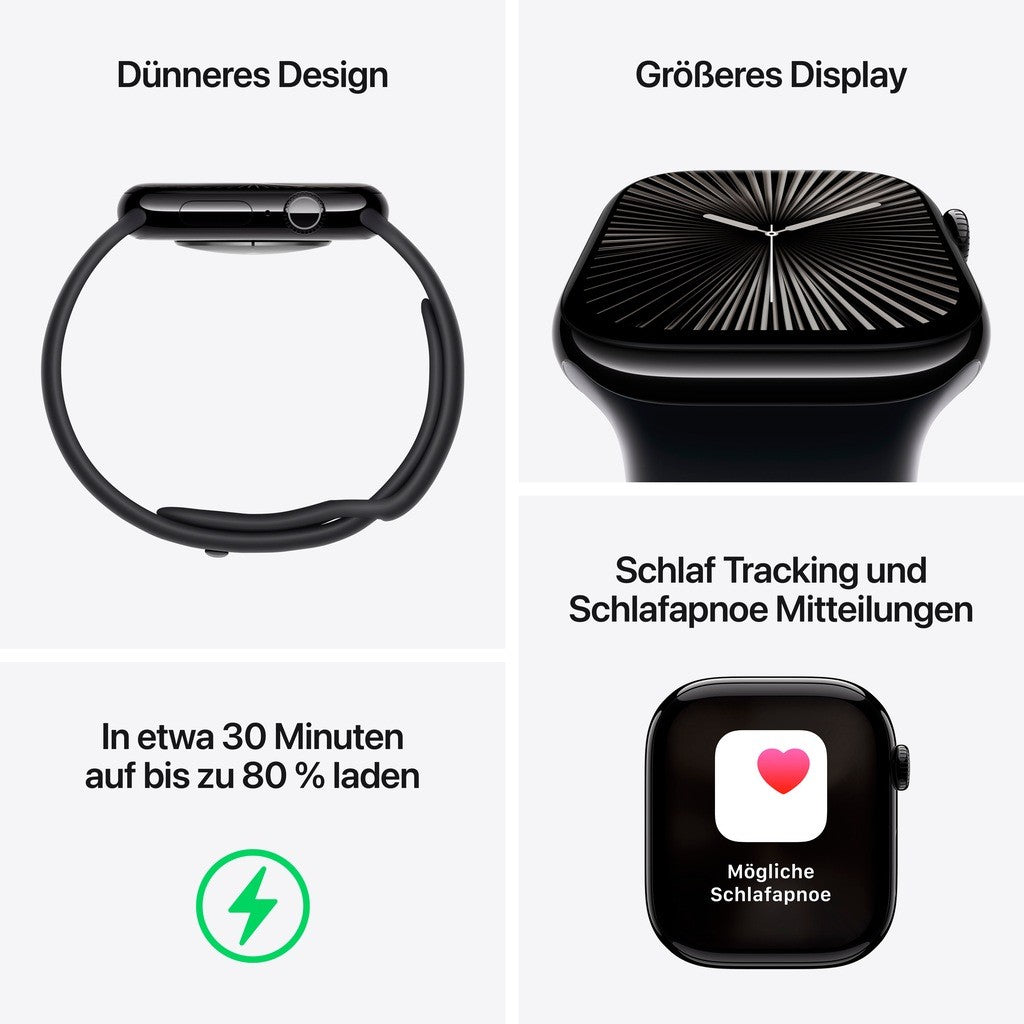 Apple Watch Series 10 GPS + Cellular 46mm Slate Titanium Case mit Black Sport Band - S/M (MWYD3QF/A)