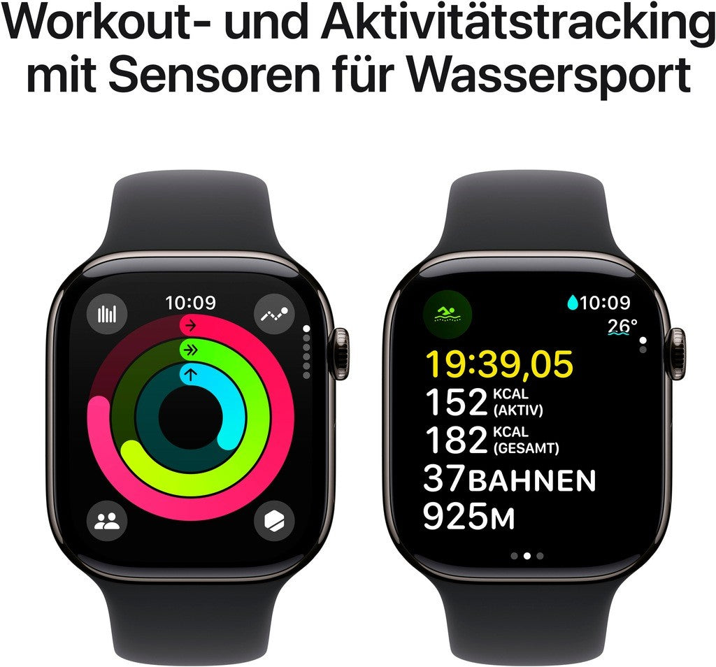 Apple Watch Series 10 GPS + Cellular 46mm Slate Titanium Case mit Black Sport Band - S/M (MWYD3QF/A)