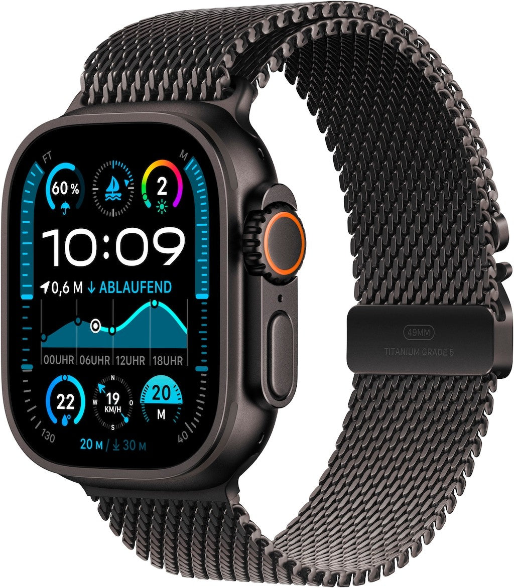 Apple Watch Ultra 2 GPS + Cellular 49mm Black Titanium Case mit Black Titanium Milanese Band - M (MX5U3FD/A)