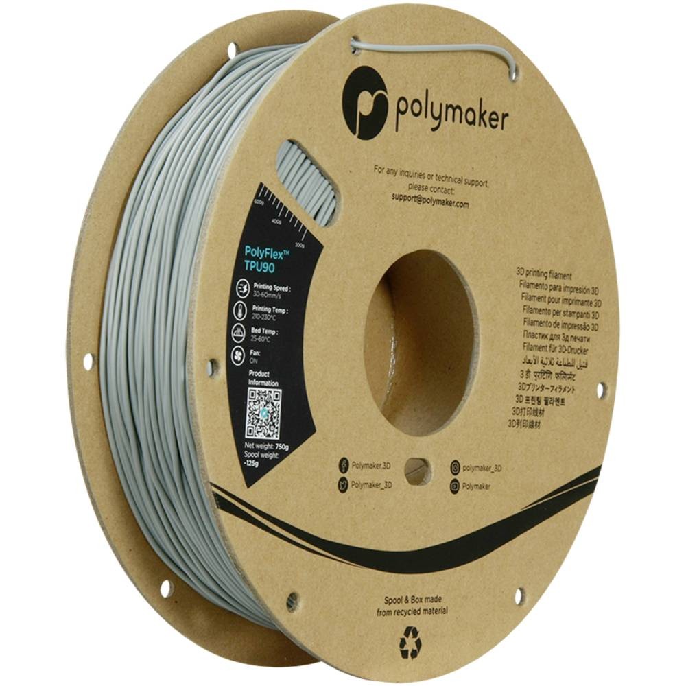 Polymaker PD02003 TPU90 Filament TPU flexibel 1.75 mm 750 g grey PolyFlex 1 St. (PD02003)