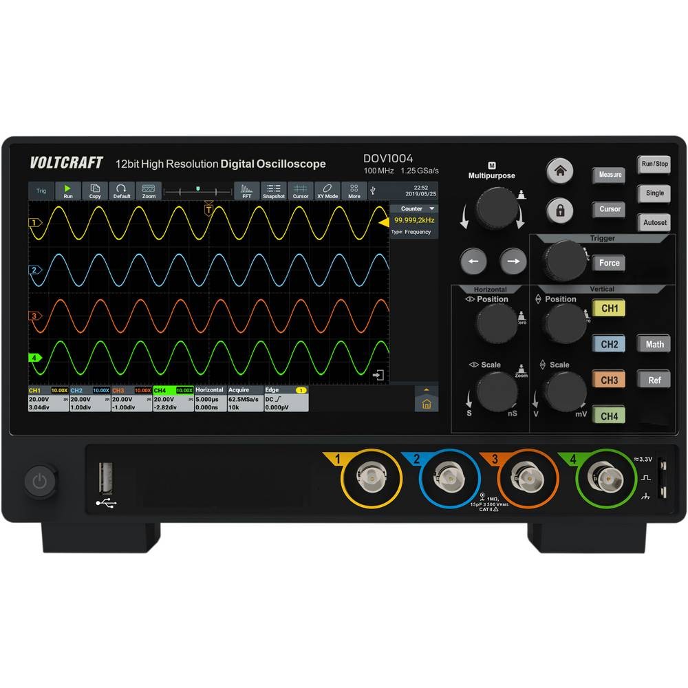 Voltcraft DOV1004 Digital-Oszilloskop 100 MHz 4-Kanal 1.25 GSa/s 50 Mpts 12 Bit (VC-16753920)