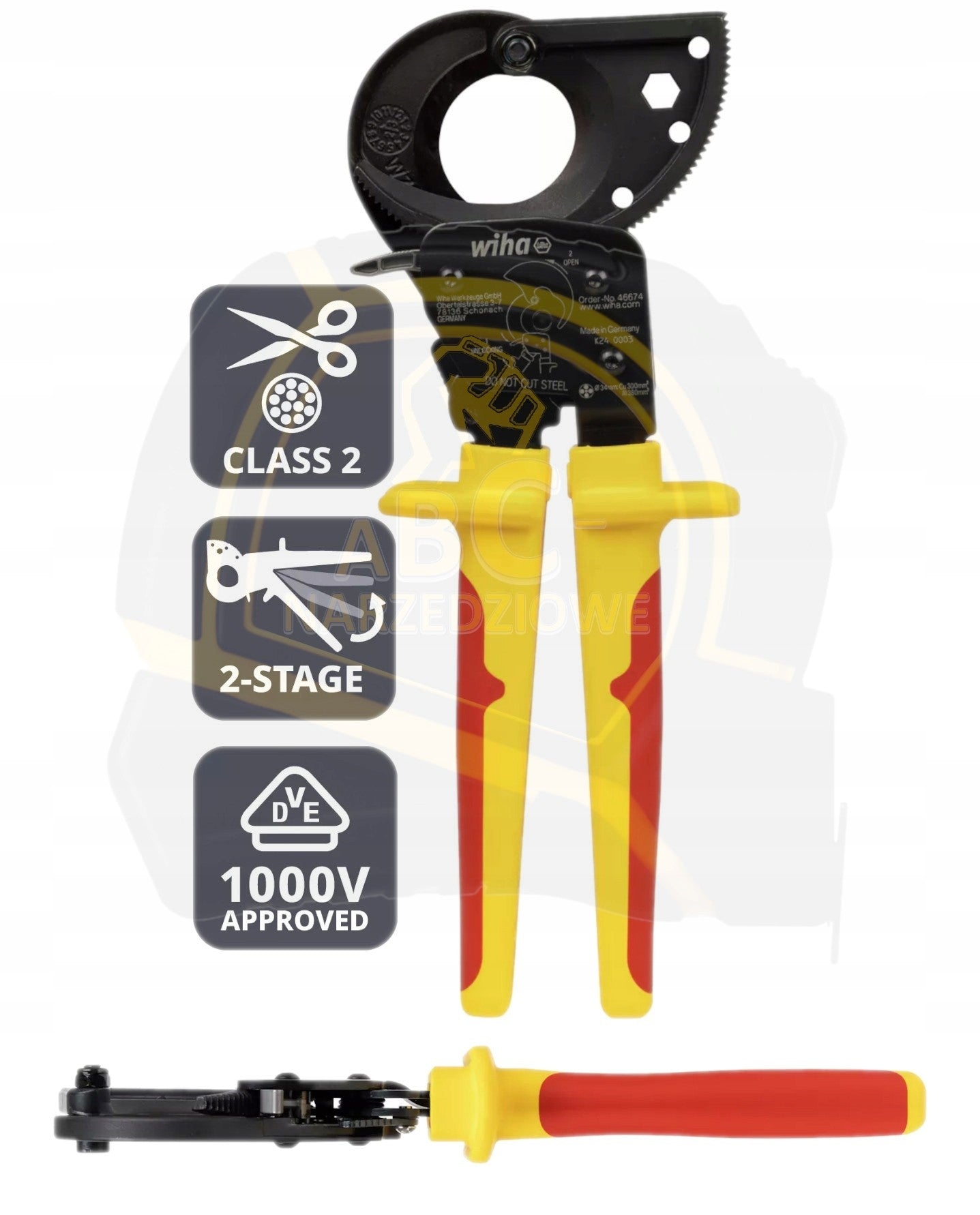 Wiha Cable Cutter - Suitable for Stripping Aluminum and Copper Cables - 46674