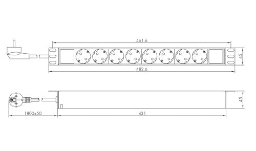 VALUE 19" Power Strip 1U 8 Outlets 3 m Cable Rack Module (19.99.1636)
