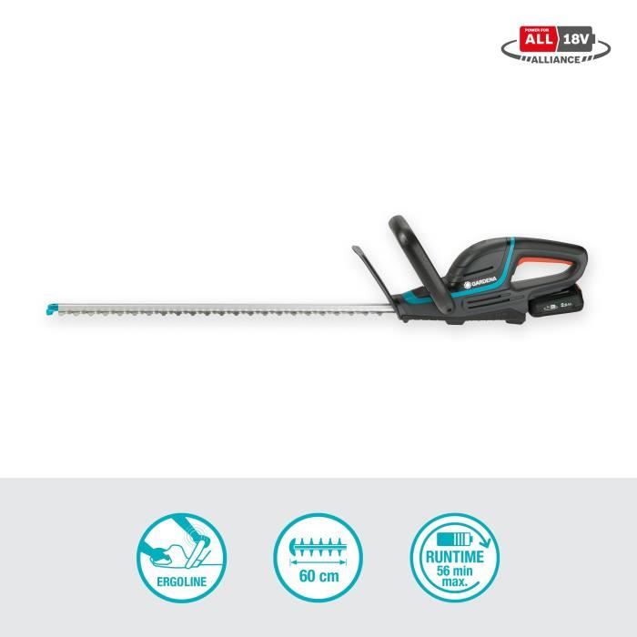GARDENA ComfortCut 60/18V Cordless Hedge Trimmer - 18V - 60 cm (Supplied with 2.5Ah Li-ion Battery + Charger)