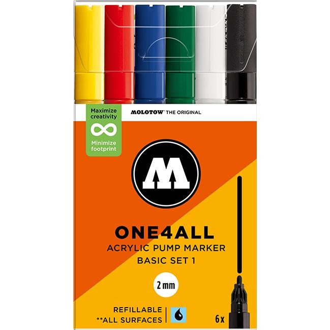 Molotow One4All Acrylic Markers, Assorted Colors, 2.0 mm, 6 Pieces (MO200810)