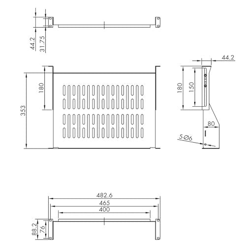 VALUE 48.30 cm (19") Shelf, 2U, 350 mm Depth, Max Load 20 kg (26.99.0406) 2HE