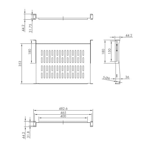 VALUE 48.30 cm (19") Shelf 1HE T 350 mm < 20 kg