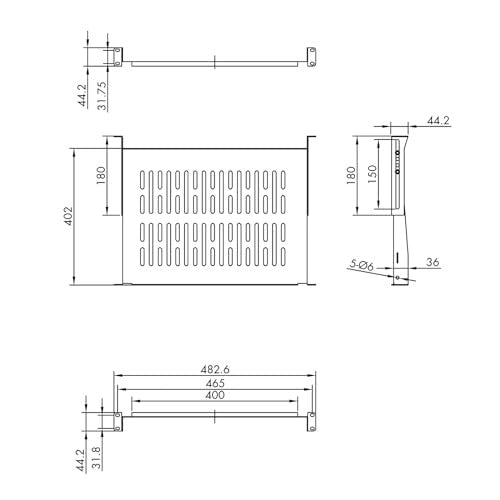 VALUE 48.30 cm (19") - Shelf 1U T 400 mm < 20 kg - 1U (26.99.0403) 1HE