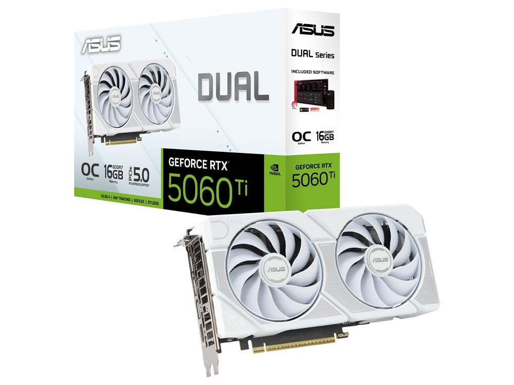 ASUS Dual GeForce RTX 5060 Ti GDDR7 White OC Edition - PCI-Express - for PCIe 5.0 DLSS 4 HDMI 2.1b (90YV0MH6-M0NA00)