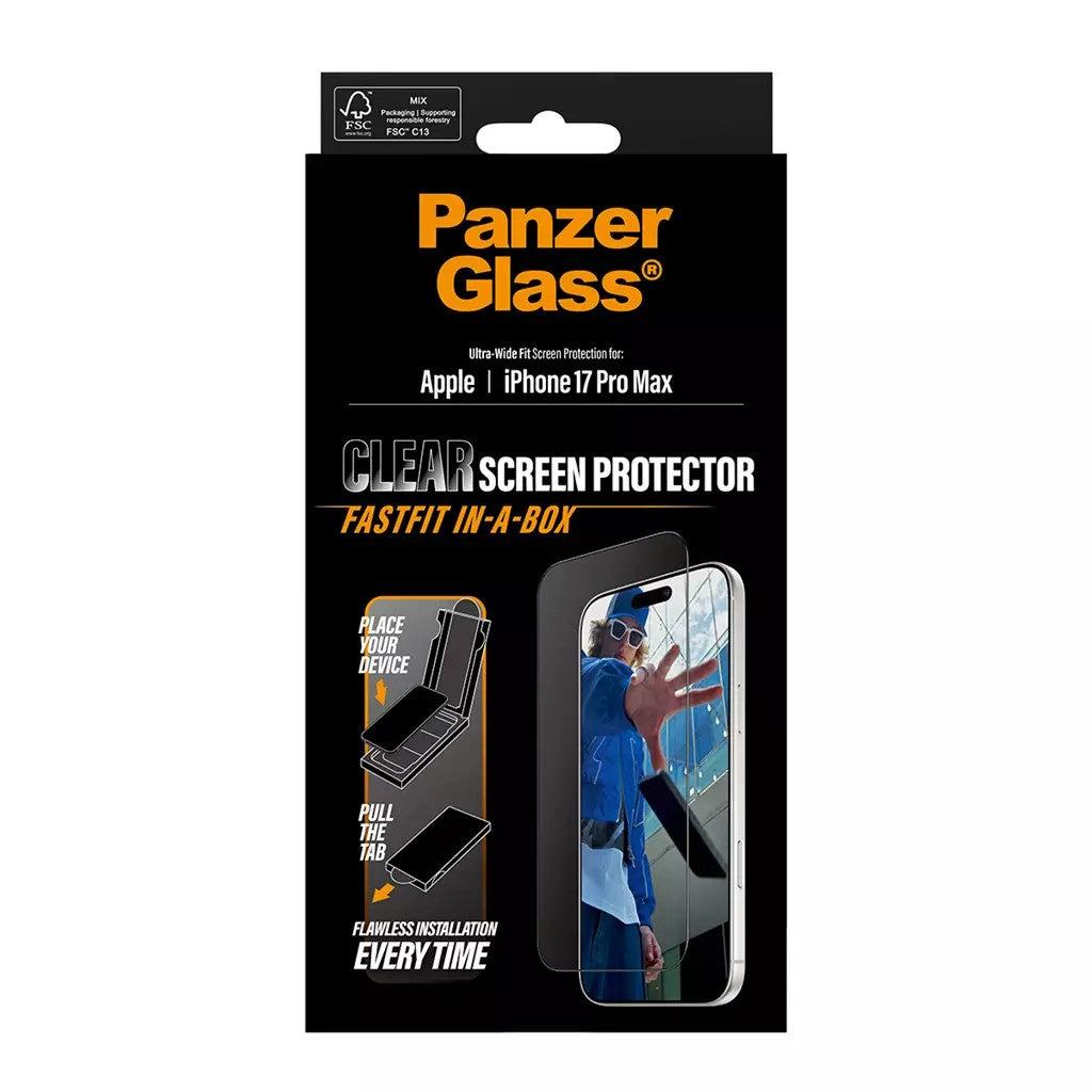 PanzerGlass Screen Protector with Black Frame for iPhone 17 Pro Max Ultra-Wide Fit (PG49876)