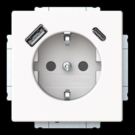 Busch-Jaeger SCHUKO Socket with USB-A and USB-C - 20 EUCB2USBAC-884 2CKA002011A6310
