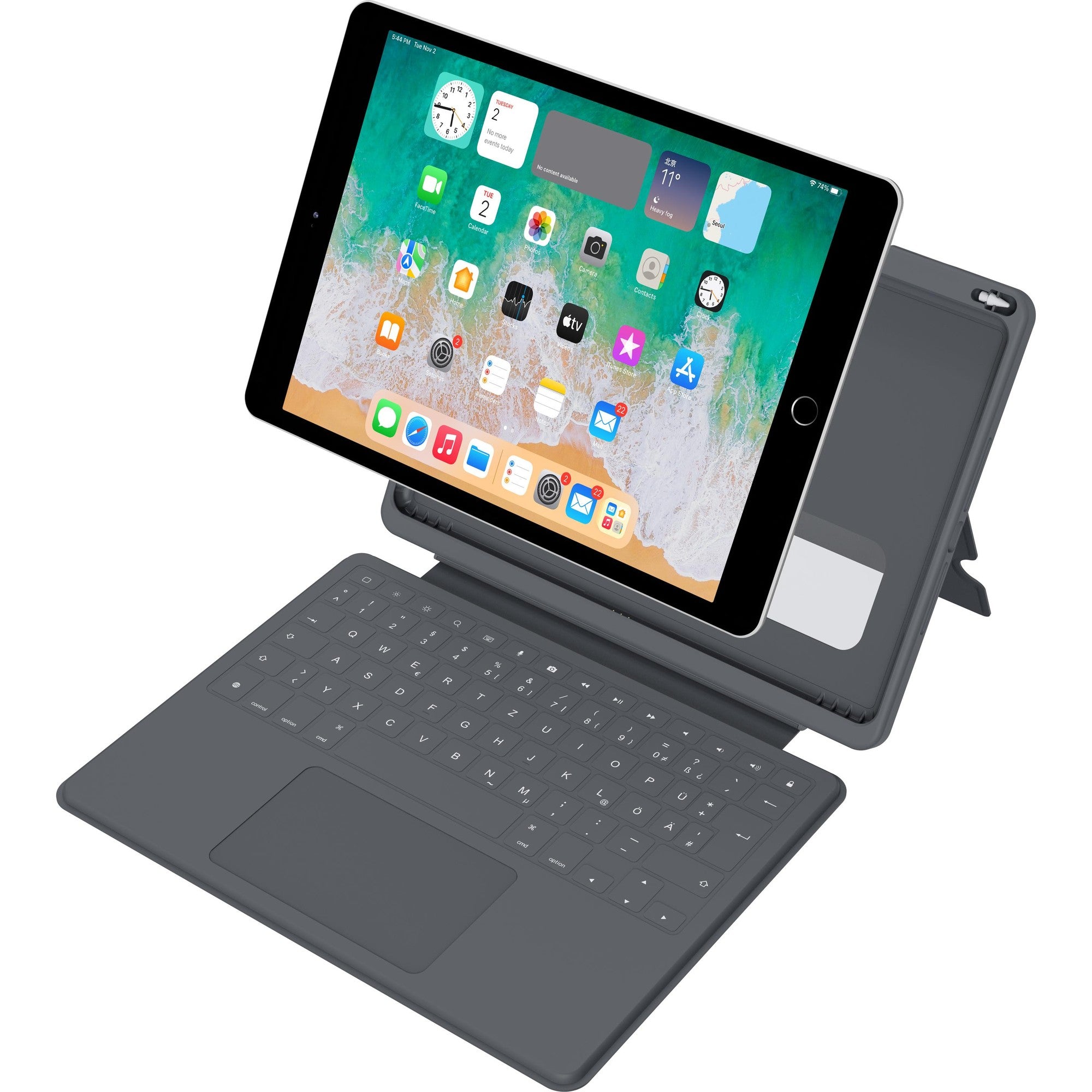 DEQSTER Smart Rugged Touch Plus Keyboard - 10.2" - QWERTZ - Mechanical Switch - for Apple iPad 10.2" (7th/8th/9th Gen.) - Grey (90-2000012)