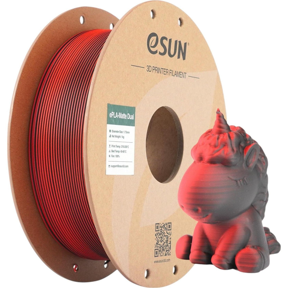 eSun PLA Matte Dual 1.75 mm Red-Black 1 kg 3D Filament (PLA-MTD175B-BR1P1)