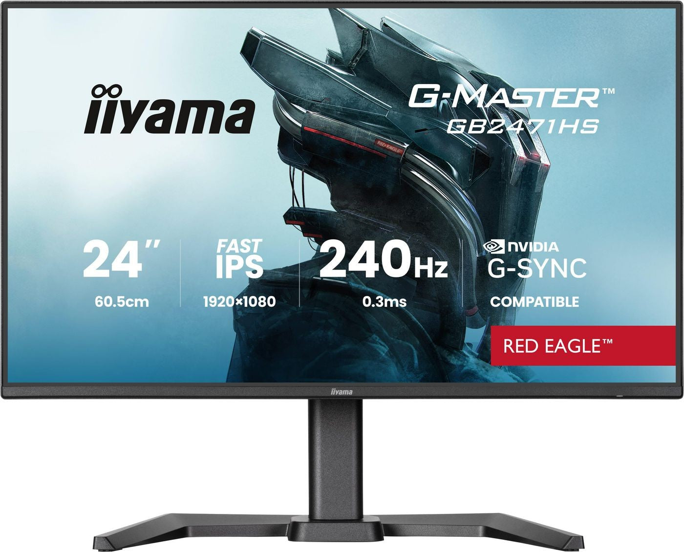 Iiyama G-Master GB2471HS-B1 Red Eagle Gaming-Monitor 60.5 cm (23.8"), black (matt), FullHD, Fast-IPS, HDMI, DP, G-Sync komp., 240Hz Panel (GB2471HS-B1)