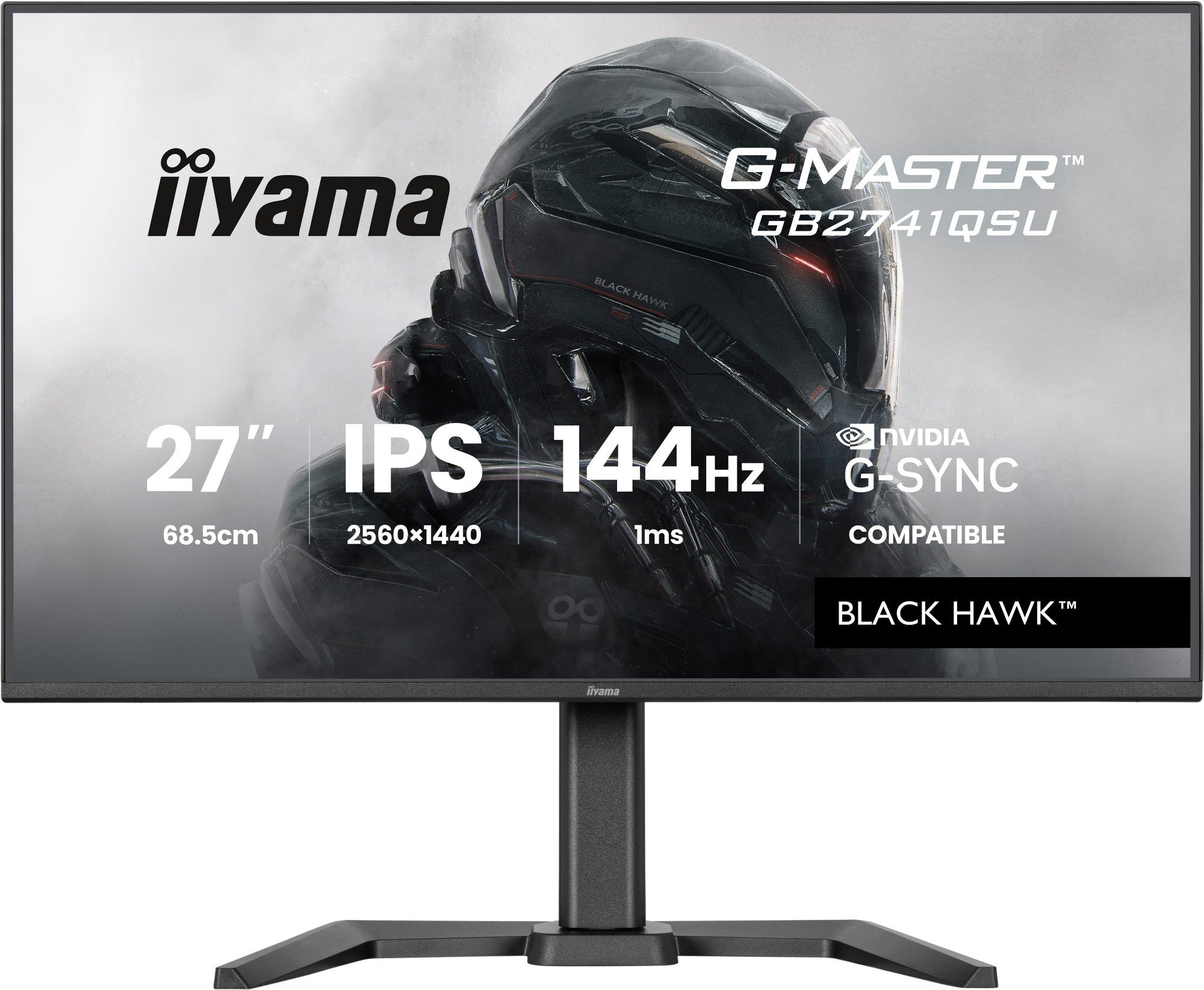 Iiyama G-Master GB2741QSU-B1 Black Hawk Gaming-Monitor 68.6 cm (27 Zoll), black (matt), QHD, IPS, HDMI, DP, G-Sync komp., USB-Hub, Höhenverstellung, 144Hz Panel (GB2741QSU-B1)