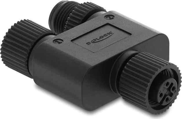 Delock M12 Y-Splitter A-coded 4 Pin 1x Socket to 1x Socket and 1x Plug 60855
