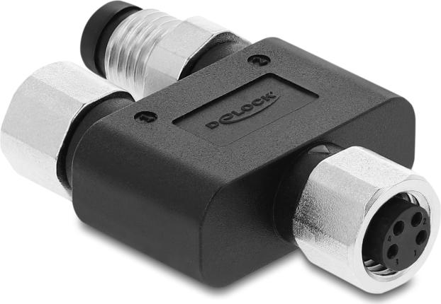 Delock M8 Y-Splitter A-coded 4 Pin 1x Socket to 1x Socket and 1x Plug 60861