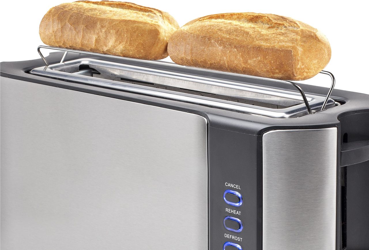 Princess Long Slot Toaster - Built-in Bun Warmer - Stainless Steel - Black (01.142353.01.001)