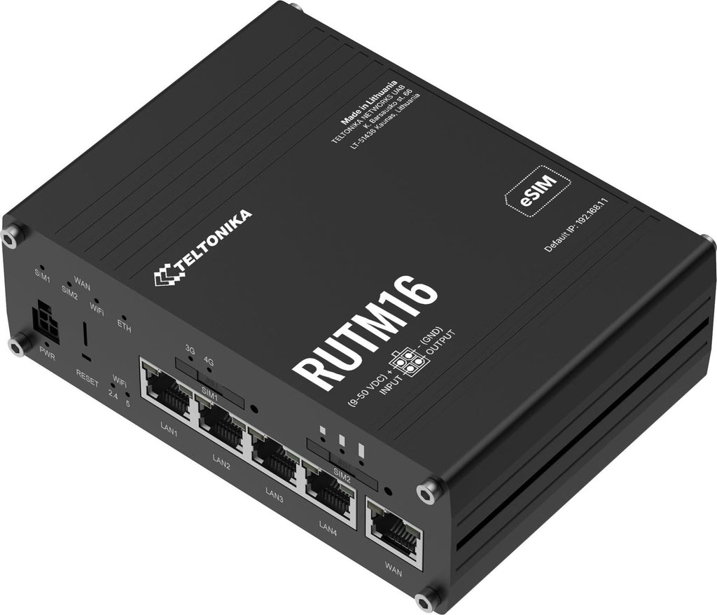 TELTONIKA NETWORKS RUTM16 - 4 G/LTE DUAL-BAND eSIM WiFi Router with GLOBAL Telit Modem (RUTM16000000) 4G/LTE