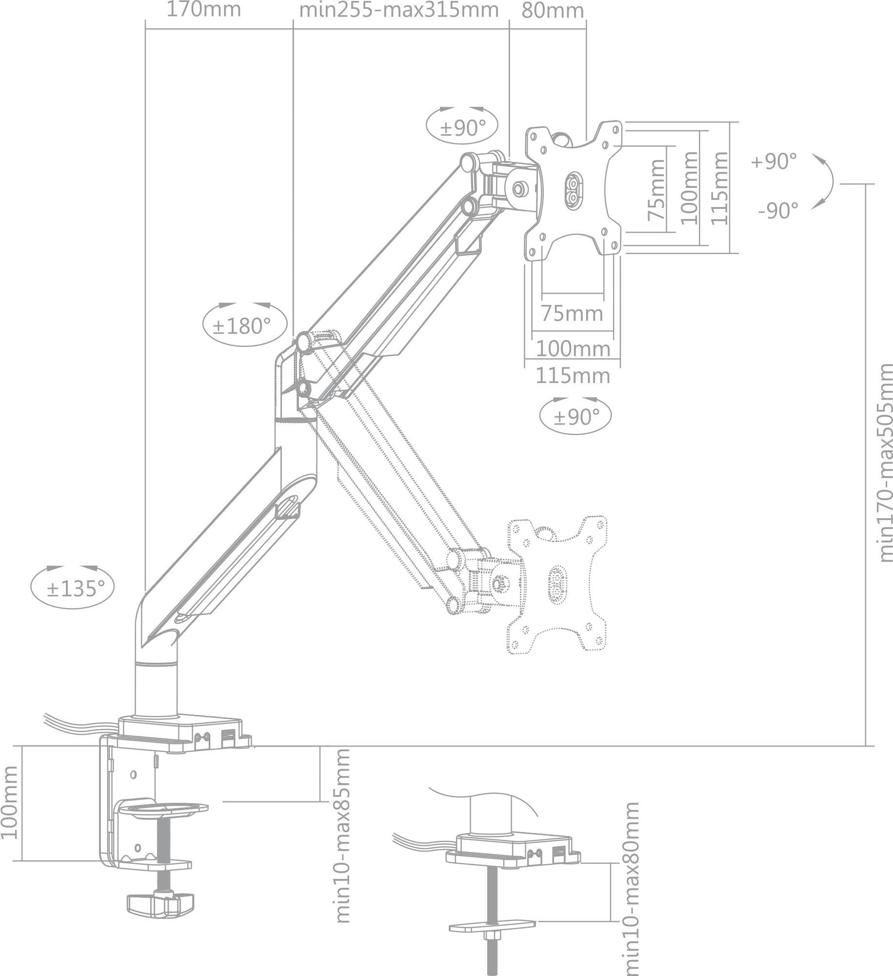InLine - Befestigungskit - für LCD-Display - Aluminium - Schwarz - Bildschirmgröße: 43,2-81,3 cm (17"-32") - Tischmontage (23158B)