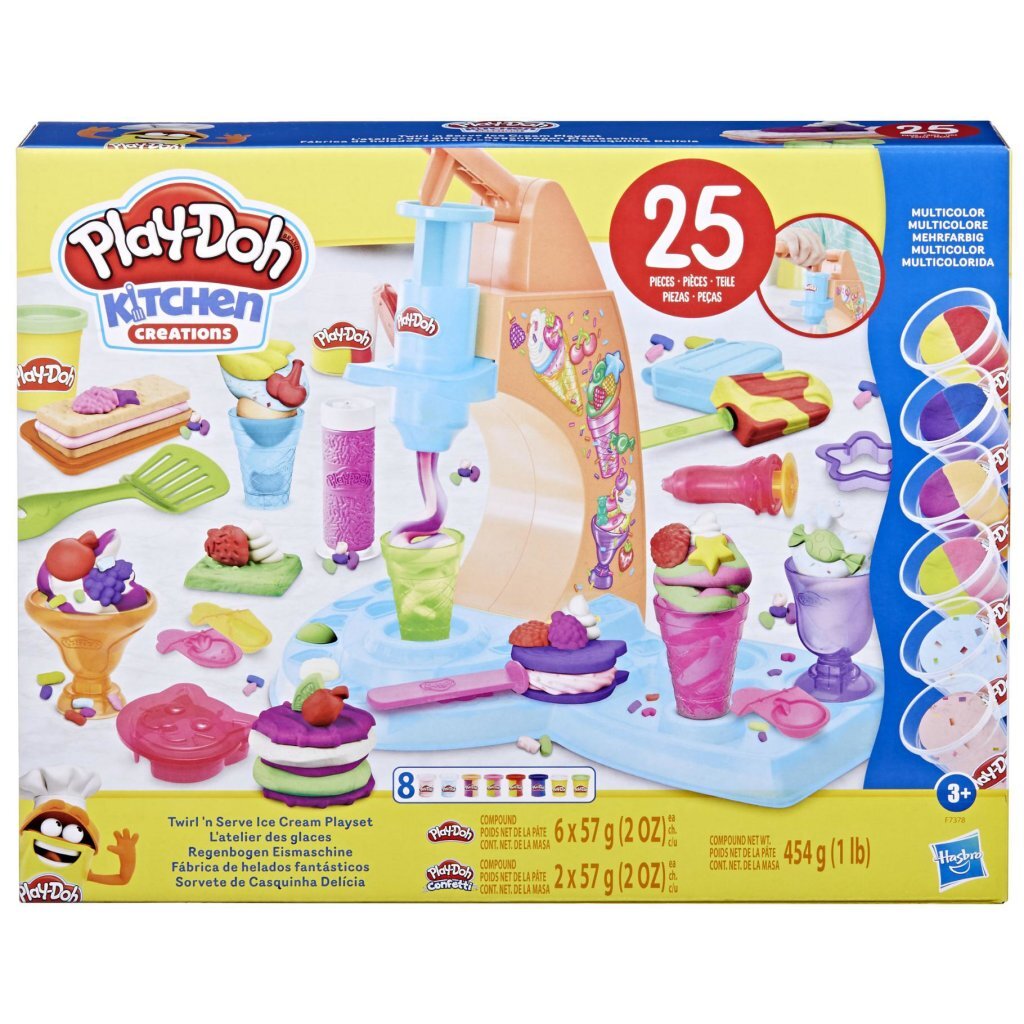 Play-Doh Kitchen Creations Twirl and Serve Ice Cream Set - Playset with 8 Pots of Clay - Suitable for Ages 3+