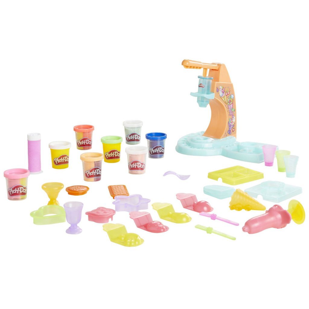 Play-Doh Kitchen Creations Twirl and Serve Ice Cream Set - Playset with 8 Pots of Clay - Suitable for Ages 3+