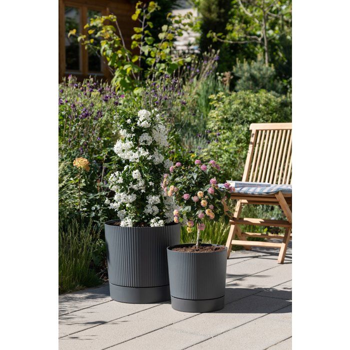 Pot de fleurs avec réserve rond - GARDEN ID - Lino - Ø 29 - 14 L - H 29 cm - Gris métallique