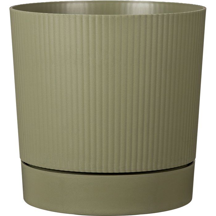 GARDEN ID Round Flower Pot with Reservoir - Lino - Ø 39 cm - 32 L - H 38 cm - Moss Green