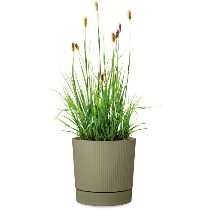 GARDEN ID Round Flower Pot with Reservoir - Lino - Ø 39 cm - 32 L - H 38 cm - Moss Green
