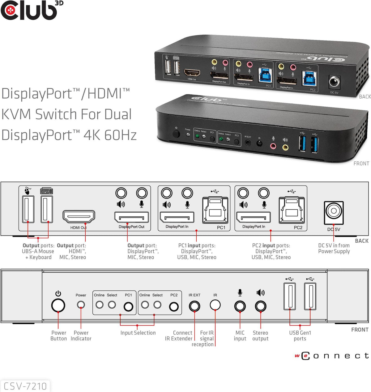 Club 3D CSV-7210 - KVM-/Audio-Switch - 2 x KVM/Audio - 1 lokaler Benutzer - Desktop