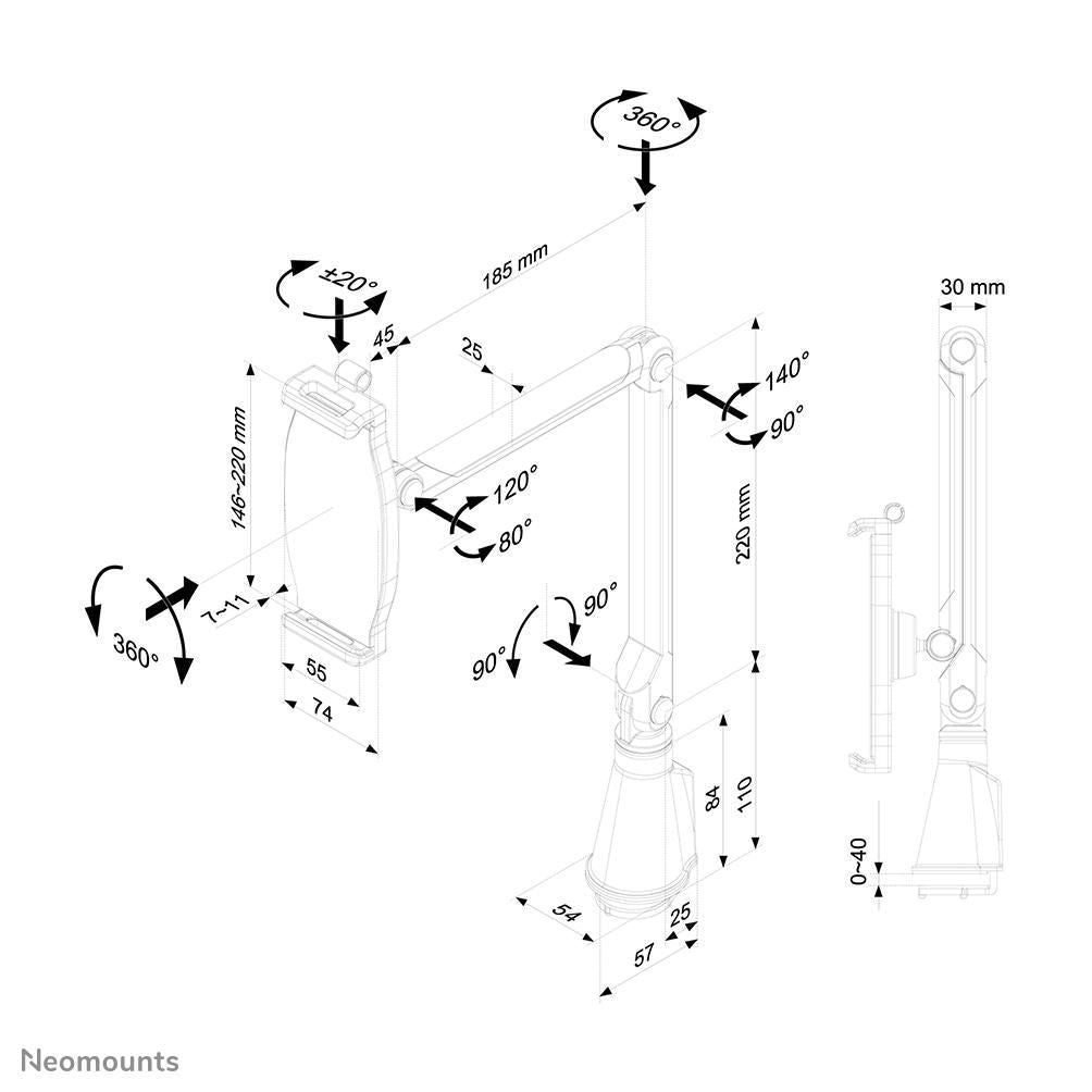 Neomounts TABLET-D100 - Mounting Kit - for Tablet - Full-Motion - Silver