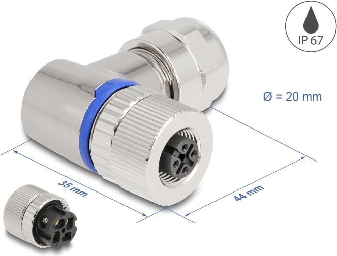 Delock M12 Connector A-coded 4-pin Socket for Screw Mounting 90° Angled Metal (60565)
