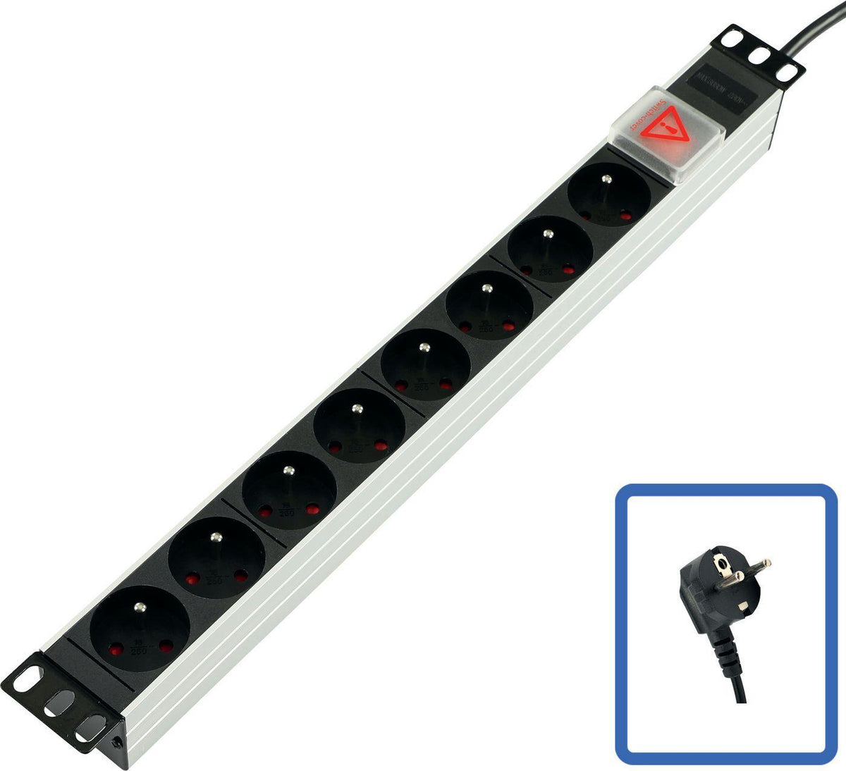 Lanview POWER STRIP 19" - 8 Way - Full Aluminium with On/Off Switch (TUPS031)