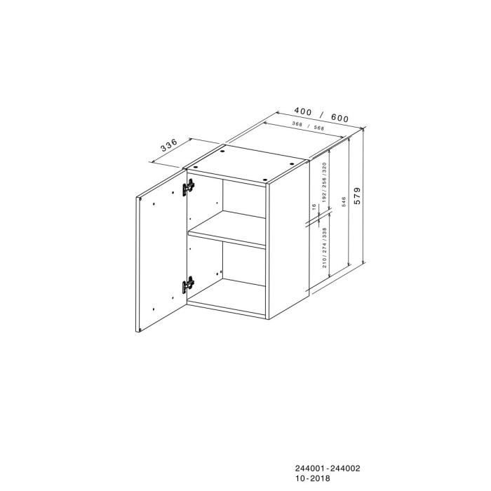 OSLO Wall Cabinet - 1 Door - White - W 60 x D 36 x H 58 cm 1-Door