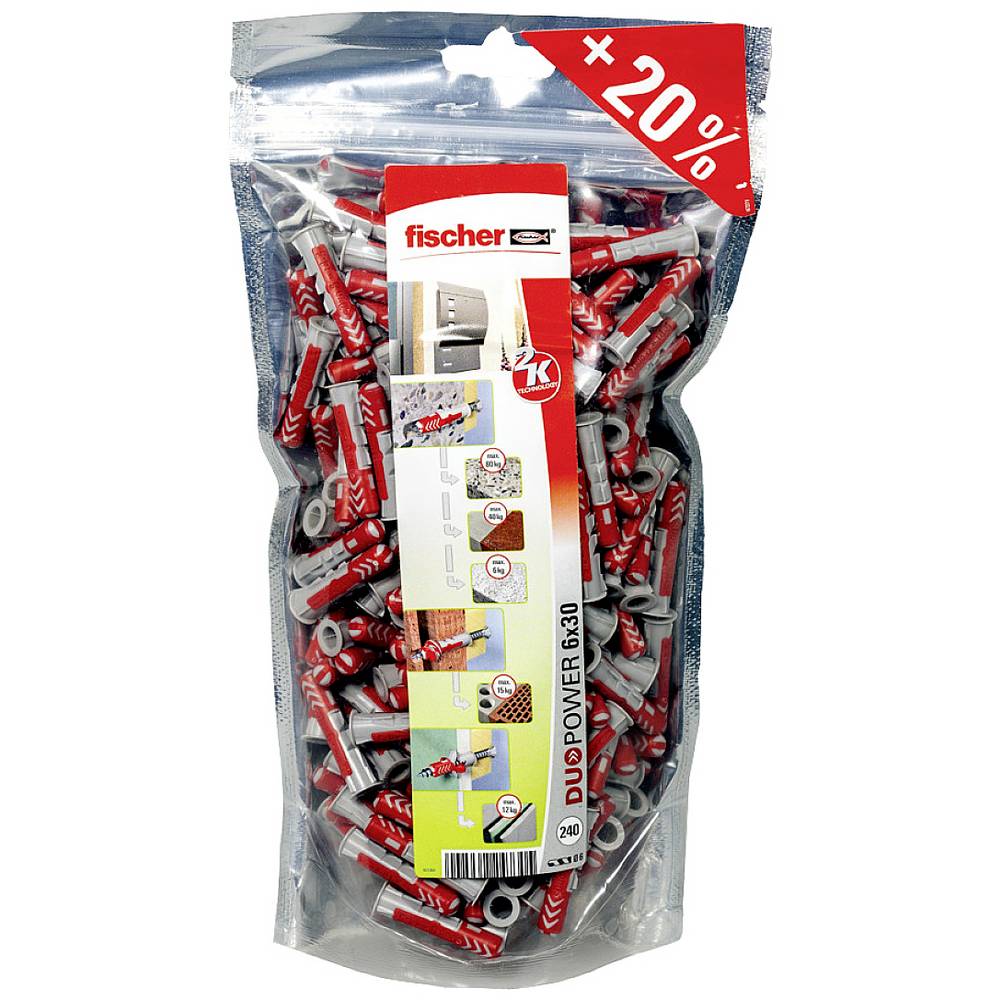 Fischer DUOPOWER 6 BigPack Dowels, 30 mm, 240 pcs