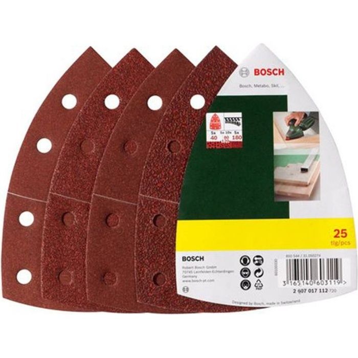 Bosch Assortment of 25 Abrasive Discs for Multi Sanders - Grit 40/80/120/180
