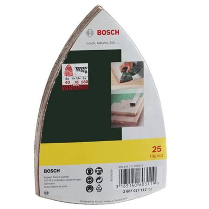 Bosch Assortment of 25 Abrasive Discs for Multi Sanders - Grit 40/80/120/180