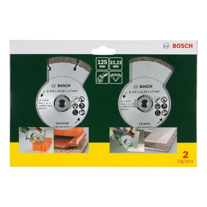 BOSCH Diamond Cutting Discs for Tiles and Building Materials - 2 Discs Ø 125 mm