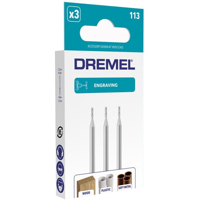 DREMEL Set of 3 Engraving Bits 1.6 mm for Carving and Engraving in Wood